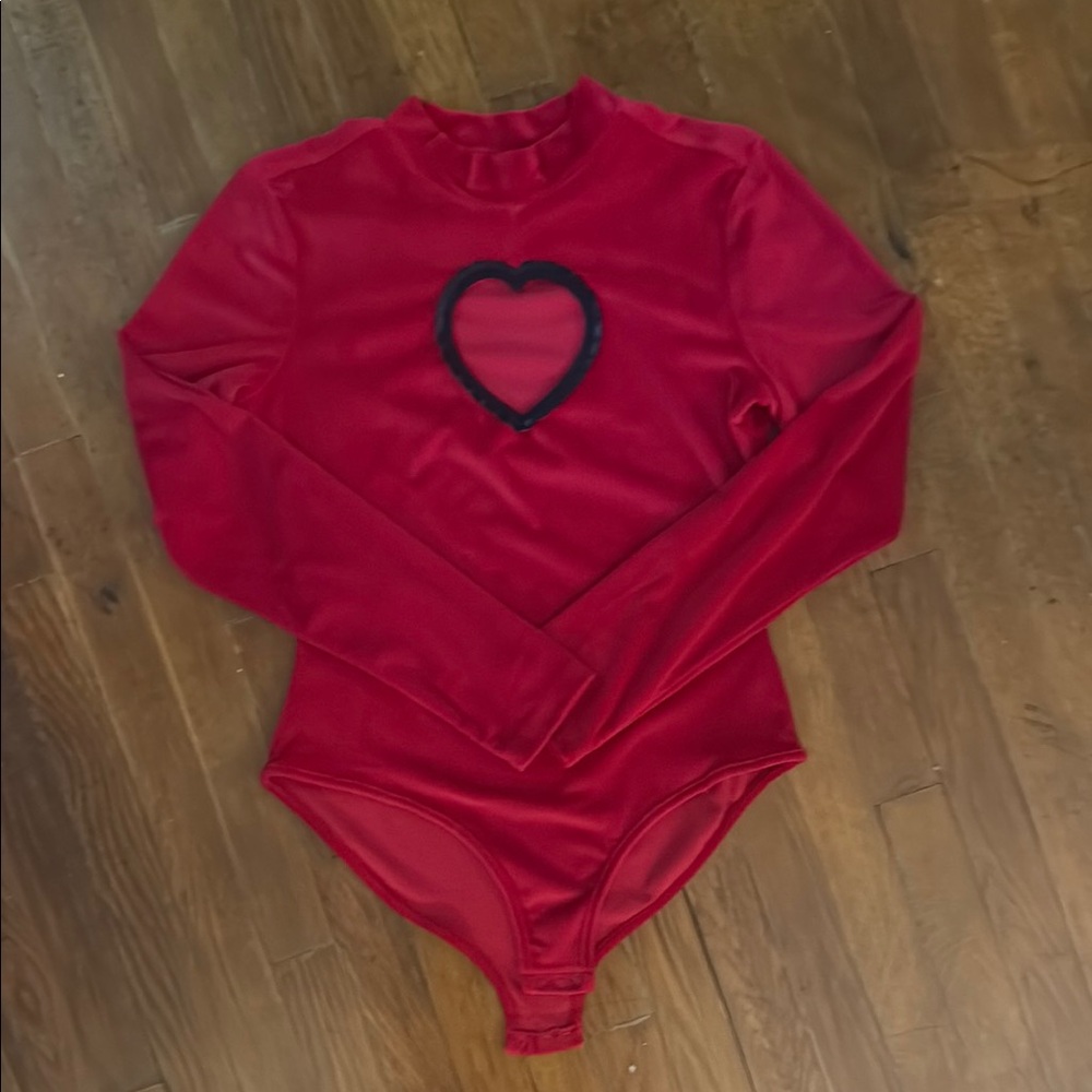 Lazy Oaf Heart Cut Out Velvet Bodysuit